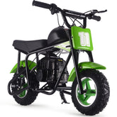 A green and black dirt bike displayed against a clean white background.